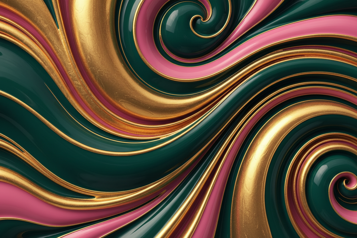 luxury swirls with emerald green, bubble gum pink, and gold 